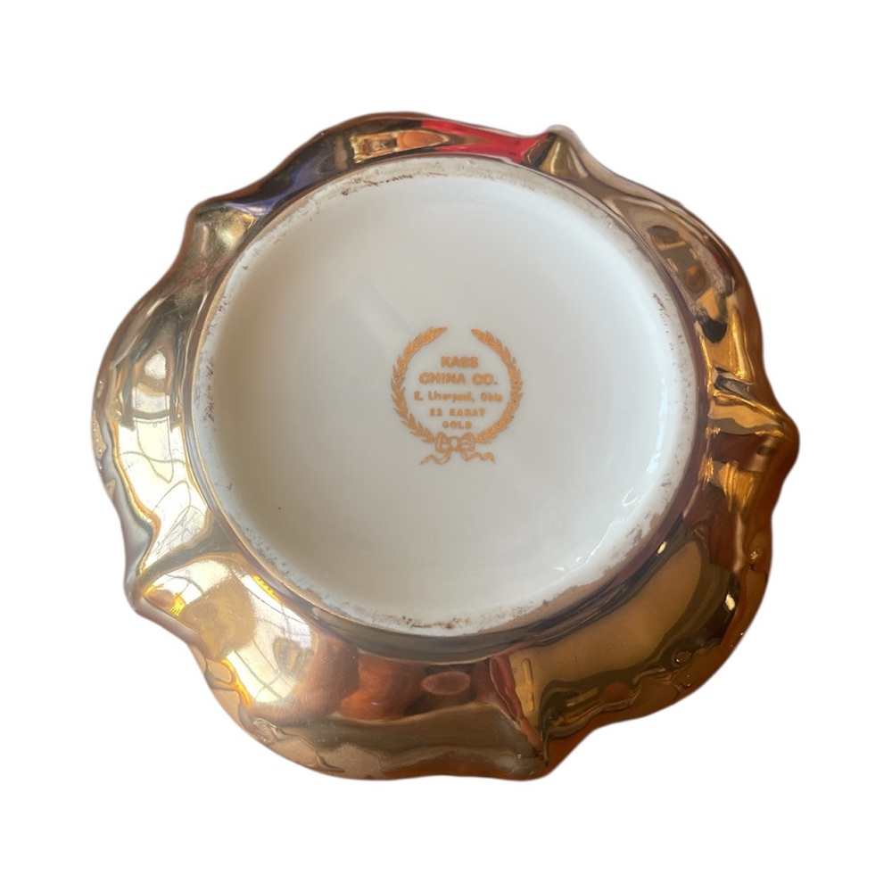 Vtg Kass China Co Weeping Bowl Gold 22K Drip Glaze Scalloped Rim MCM Centerpiece - Picture 5 of 7